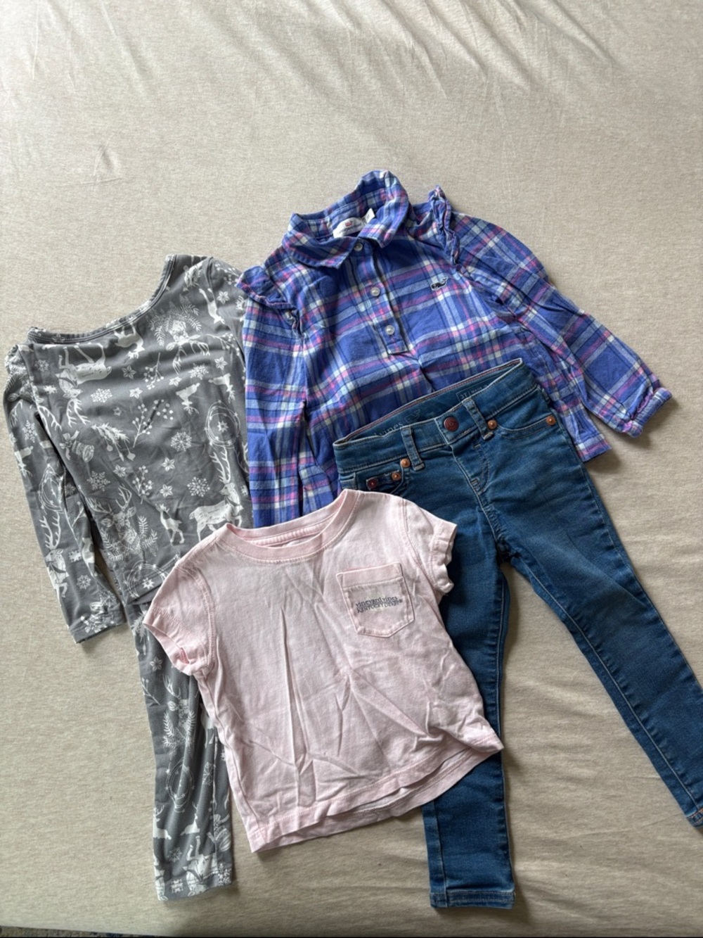 3T Girls 5pc Bundle Lightly Worn Vineyard Vines Jeans Tshirt Flannel & NP PJs